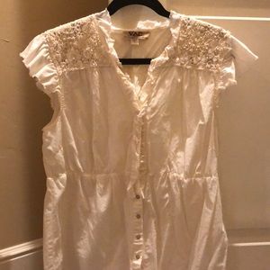 Lace, ruffled and pearls!!!  Cream cap-sleeve top!